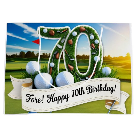 Golf 70th Birthday for golfer  ラージペーパーバッグ (正面)