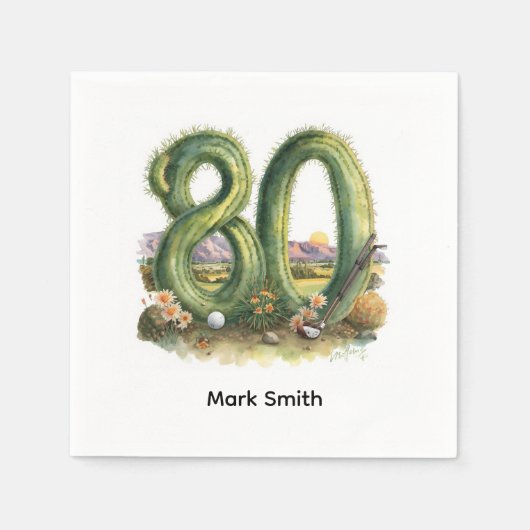 Golf 80th Birthday with golf ball  Arizona golfer スタンダードカクテルナプキン (正面)