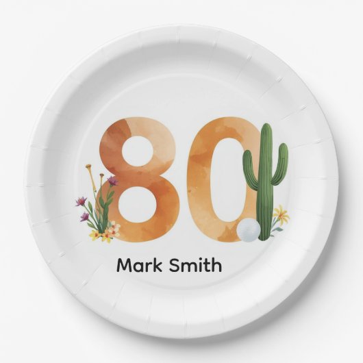 Golf 80th Birthday with golf ball  Arizona golfer ペーパープレート (正面)