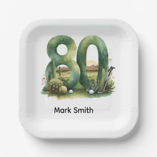 Golf 80th Birthday with golf ball Arizona golfer ペーパープレート (正面)