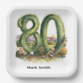 Golf 80th Birthday with golf ball Arizona golfer ペーパープレート