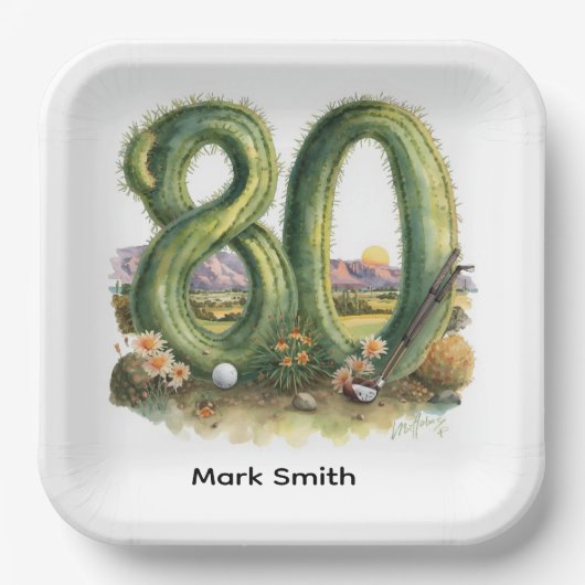 Golf 80th Birthday with golf ball  Arizona golfer ペーパープレート (正面)