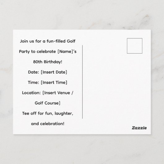 Golf 80th Birthday with Golf Cart on Putting Green ポストカード (裏面)