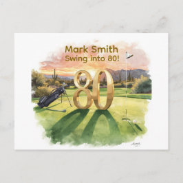 Golf 80th Birthday with Golf Cart on Putting Green ポストカード