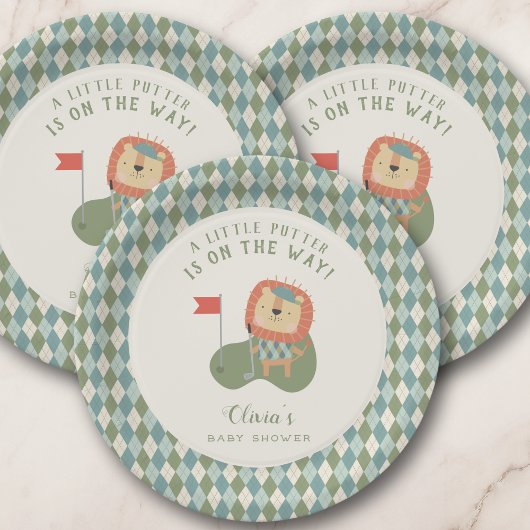 Golf Baby Shower A Little Putter Preppy Argyle   ペーパープレート