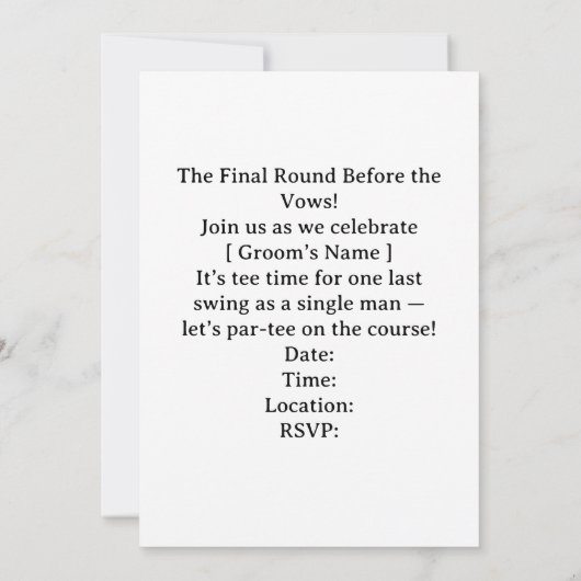 Golf Bachelor Party Celebration 招待状 (裏面)