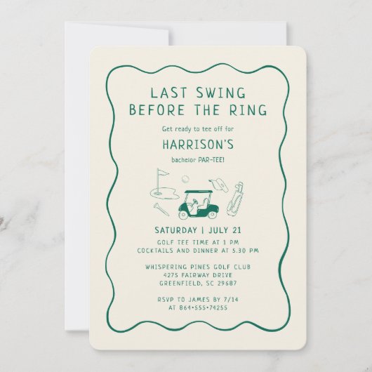 Golf Bachelor Party Hand Drawn Last Swing Green 招待状 (正面)