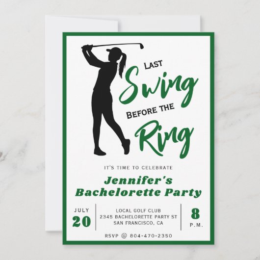 Golf Bachelorette Party Last Swing Before the Ring 招待状 (正面)