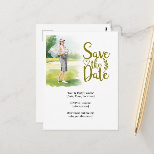 Golf  Bachelorette woman golfer is golfing ポストカード (正面/裏面インサイチュ)