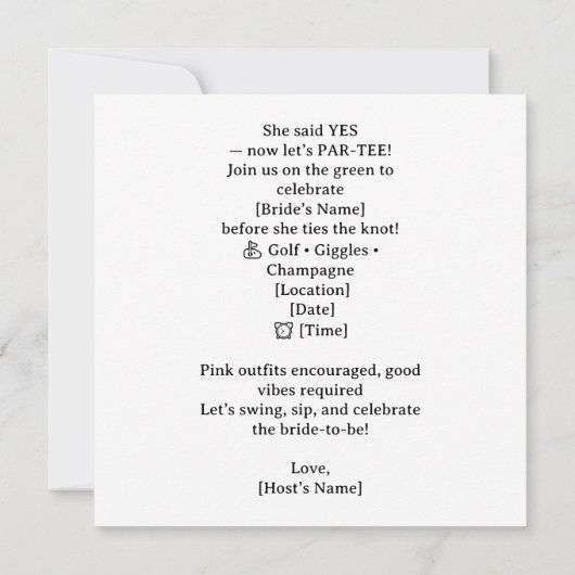 Golf Bachelorette Woman Golfer Is Golfing  招待状 (裏面)