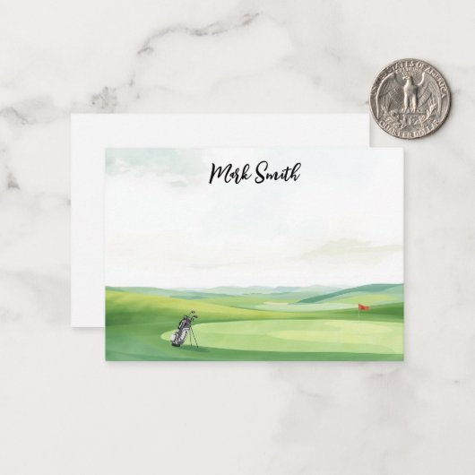 Golf Bag on the Course with Name for Golfer ノートカード (正面/裏面インサイチュ)