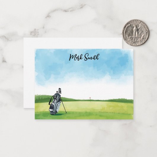 Golf Bag on the Course with Name for Golfer ノートカード (正面/裏面インサイチュ)
