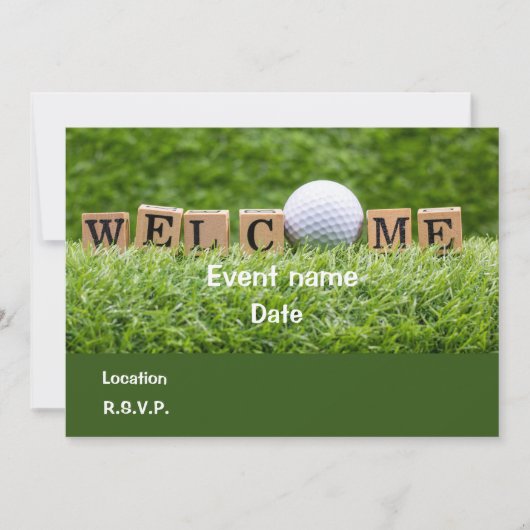 Golf ball and tee Welcome party invitation card 招待状 (正面)