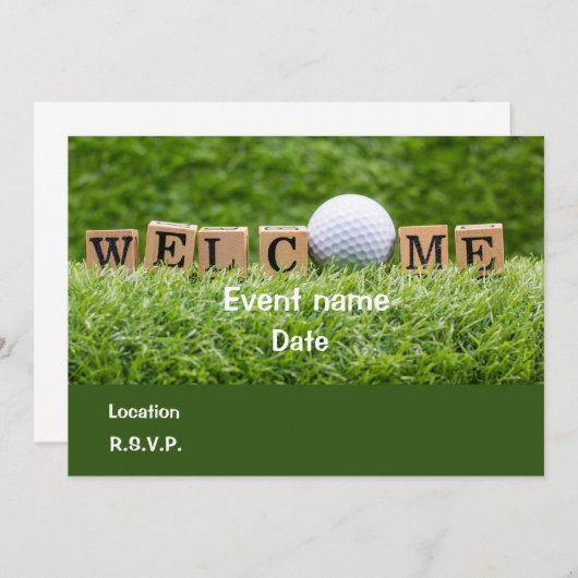 Golf ball and tee Welcome party invitation card 招待状 (正面/裏面)