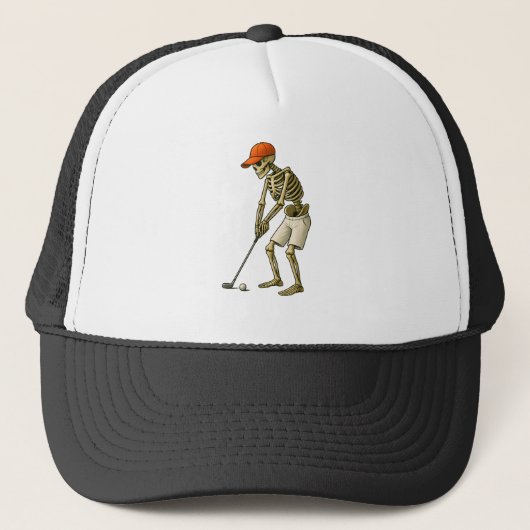 Golf Ball Costume - Pumpkin Skull Golf Playe Hat キャップ (正面)