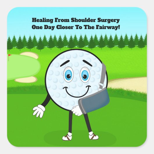 Golf Ball in Sling Funny Shoulder Surgery Get Well スクエアシール (正面)