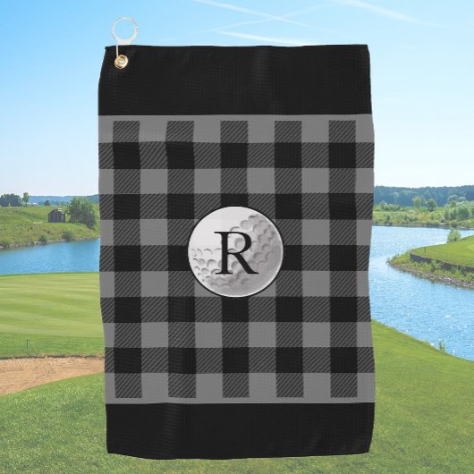 Golf ball monogrammed grey buffalo plaid custom ゴルフタオル