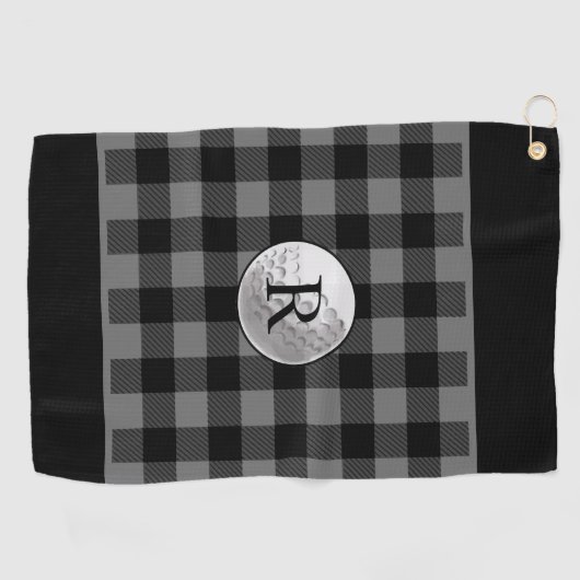Golf ball monogrammed grey buffalo plaid custom ゴルフタオル (横)