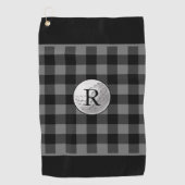 Golf ball monogrammed grey buffalo plaid custom ゴルフタオル (正面)