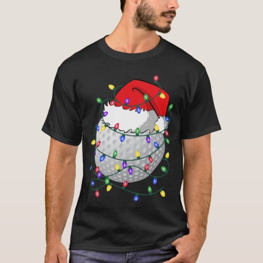 Golf Ball Santa Hat Christmas Golfing Xmas Lights Tシャツ (正面)