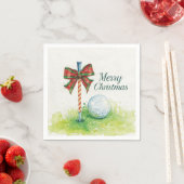 Golf ball with Christmas ribbon and tee スタンダードカクテルナプキン (インサイチュ)