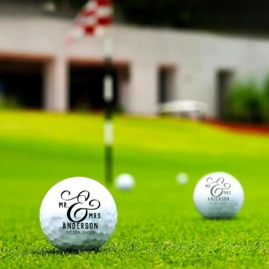 Golf Balls Of Modern Couple Name Date Black Text ゴルフボール