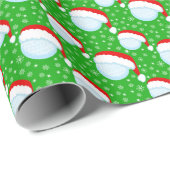 Golf Balls Santa's Hat & Snowflakes Green ラッピングペーパー (ロールコーナー)