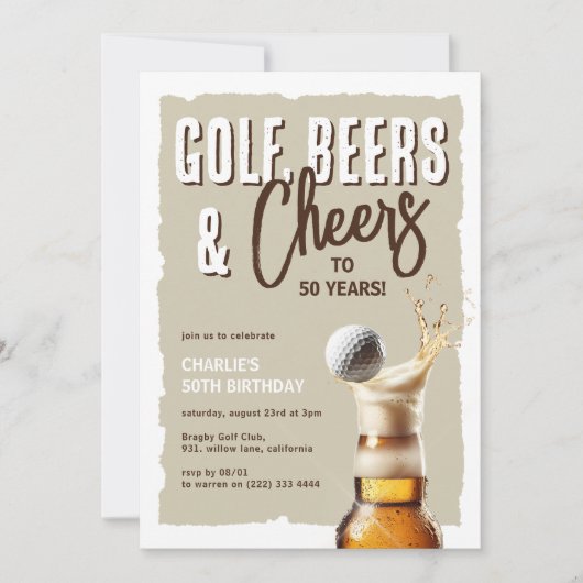 Golf, Beers & Cheers to 50 Years Birthday 招待状 (正面)