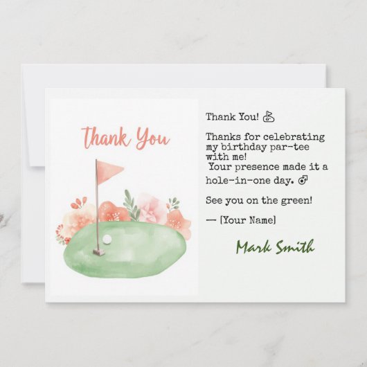 Golf  Birthday Par tee party  サンキューカード (正面)