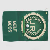 Golf Boss Heraldry Emblem Custom Name Ivory Green ゴルフタオル (横)