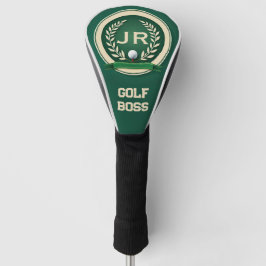 Golf Boss Heraldry Emblem Custom Name Ivory Green ゴルフヘッドカバー