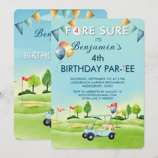 Golf Boy Fourth 4th Birthday Par-Tee   招待状 (正面/裏面)
