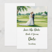 Golf  bride and groom on golf course 招待状 (正面/裏面)