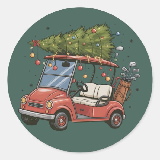 Golf Cart Christmas Tree Golf Lover Gift ラウンドシール (正面)