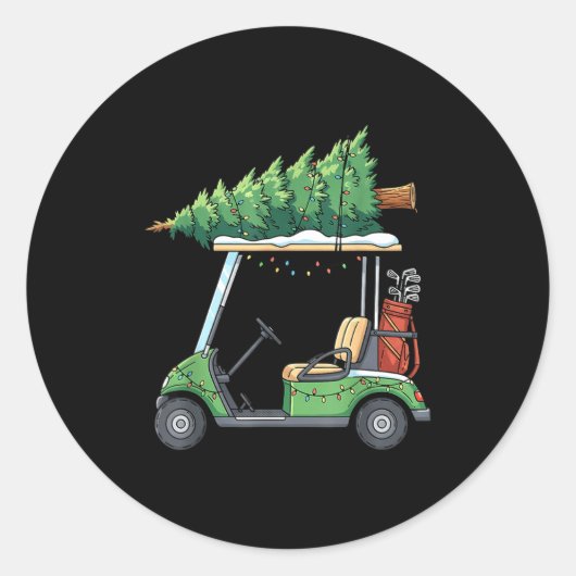 Golf Cart Christmas Tree Lights Funny For Men Wome ラウンドシール (正面)