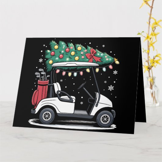 Golf Cart Christmas Tree Lights Xmas Sport Golfer  カード (黄色い花)