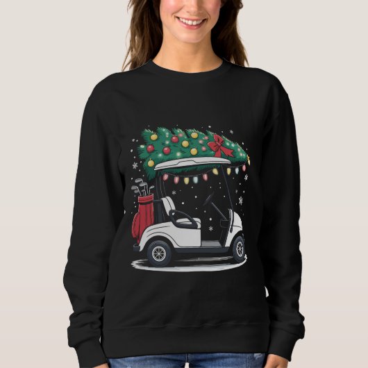 Golf Cart Christmas Tree Lights Xmas Sport Golfer スウェットシャツ (正面)