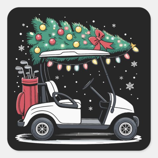 Golf Cart Christmas Tree Lights Xmas Sport Golfer  スクエアシール (正面)
