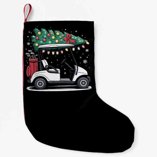 Golf Cart Christmas Tree Lights Xmas Sport Golfer  スモールクリスマスストッキング (正面)