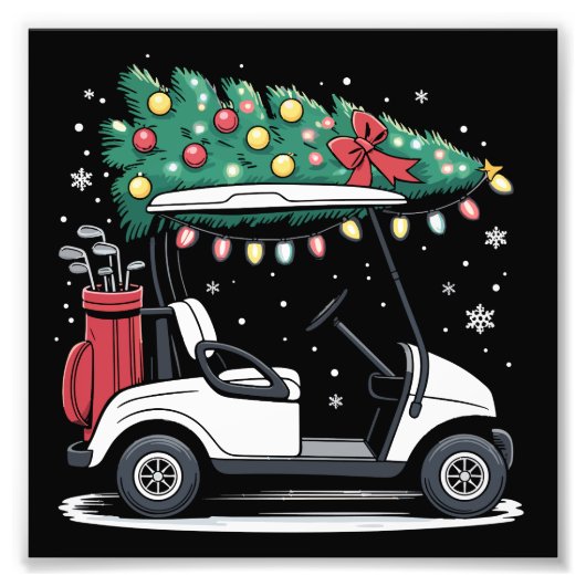 Golf Cart Christmas Tree Lights Xmas Sport Golfer フォトプリント (正面)
