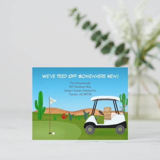  Golf Cart  Moving Boxes Desert Golf Course 案内ポストカード (スタンド正面)