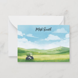 Golf cart on the course  with Name for golfer  ノートカード