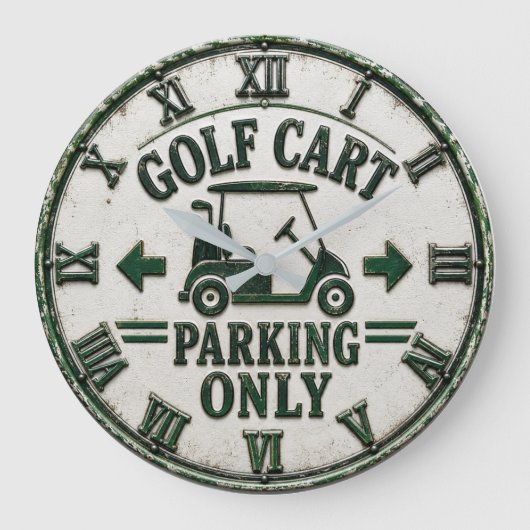 Golf Cart Parking Only Funny Golf Gift ラージ壁時計 (正面)
