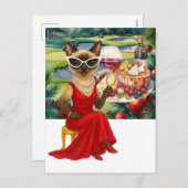 Golf Cat is drinking wine in Golf Course Christmas シーズンポストカード (正面/裏面)