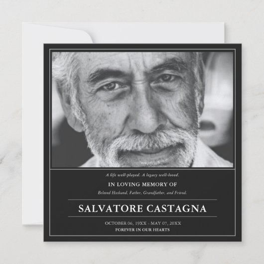 Golf Celebration of Life Black Photo Memorial 招待状 (正面)