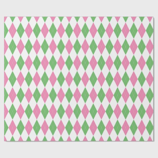Golf Chic Pink Green Argyle Wrapping Paper ラッピングペーパー (フラット)
