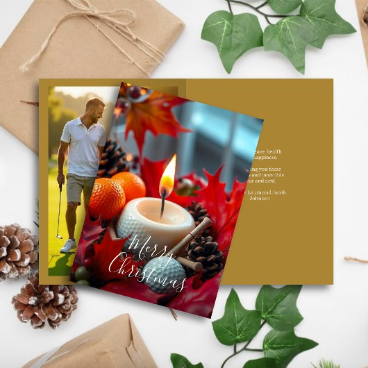 Golf Christmas Candle ・ファミリーフォト金ゴールド シーズンカード