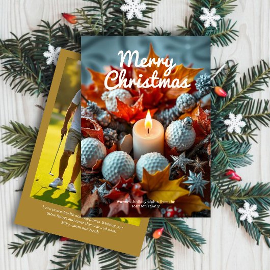 Golf Christmas Candle ・ファミリーフォト金ゴールド シーズンカード