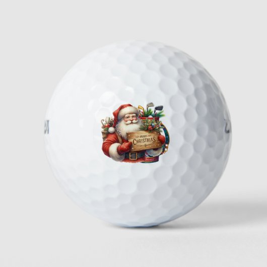Golf Christmas Gift with Santa Golfer at golf flag ゴルフボール (正面)