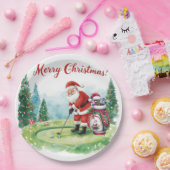 Golf Christmas golfing  Santa Golfer at golf flag ペーパープレート (パーティー)
